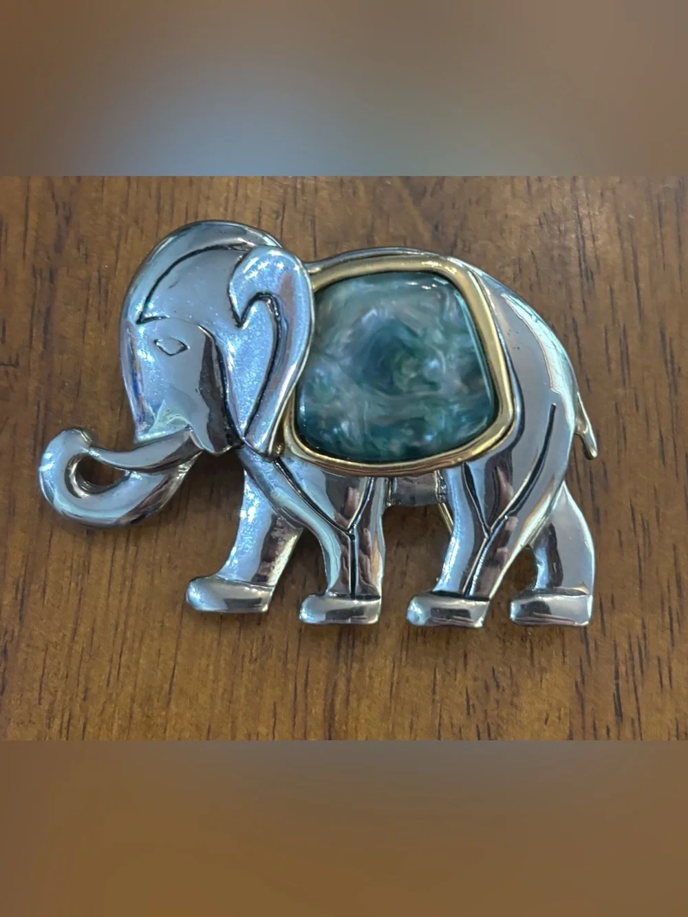 Elephant Brooch Or Pendant Metal Blue Stone